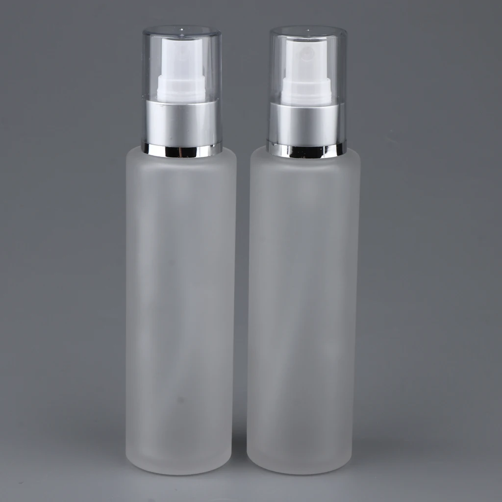 2Pcs Empty Refillable Container Pump Dispenser Lotion Serum Bottles - Frosted Transparent 120ml
