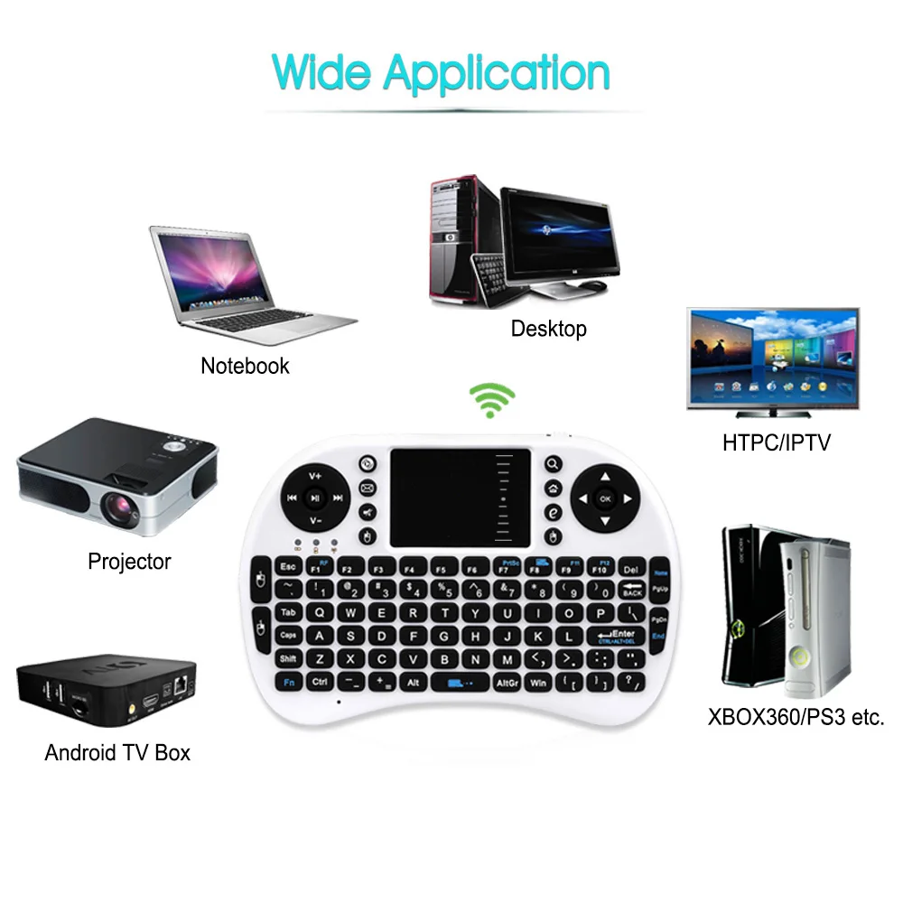 Koop Mini Draadloze Toetsenbord i8 Russische Engels Versie Air Mouse Mini Touchpad QWERTY Toetsenborden lithiumbatterij Voor Android TV BOX