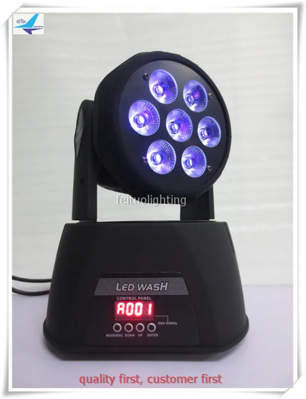 

A- (6pcs/lot) 7x18w RGBWAUV American club small 6in1 dmx led moving head wash light