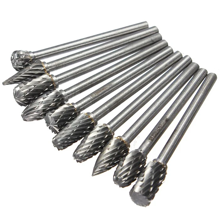 10PCS 3 x 6 mm Tungsten Carbide Burr Bit Rotary Cutter Files CNC Engraving Tool
