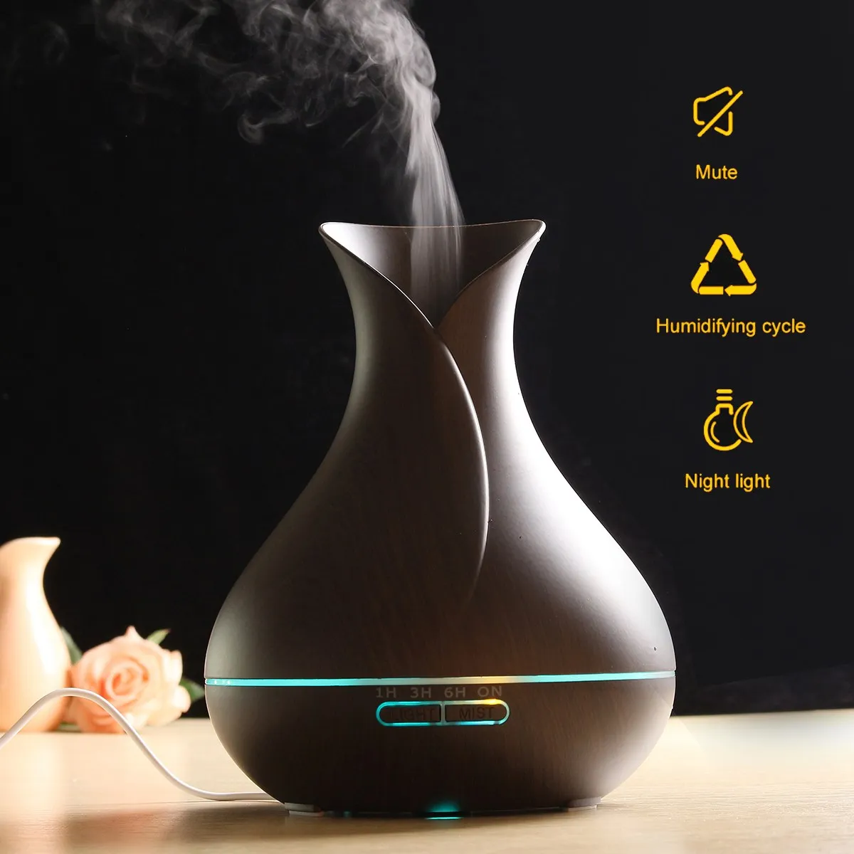 

EU/US Plug 550ml Aroma Essential Oil Diffuser Ultrasonic Air Humidifier with Wood Grain 7Color LED Lights Electric Aroma