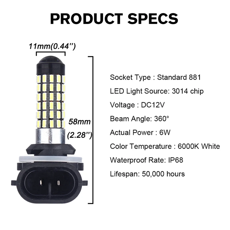 Katur 2x 780Lm H27W2 881 светодиодный лампы для автомобилей туман светильник s Универсальный светодиодный бег светильник s h27W 881 светодиодный к противотуманные лампы h27 светильник диод