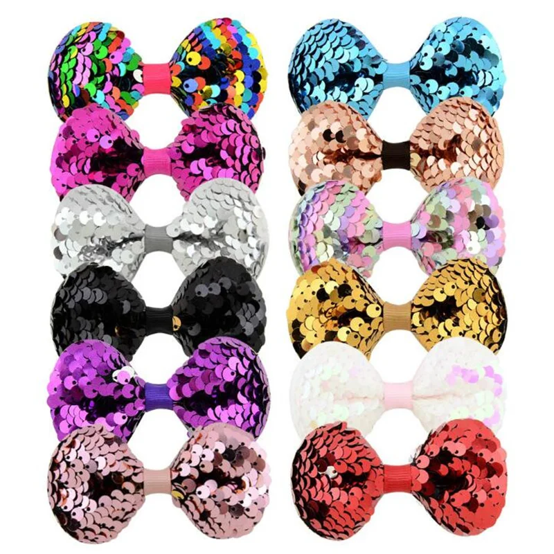 

3 Inch Girls Reversible Shining Sequins Hair Bow Hair Clip Hairpins Women Fashion DIY Party Hairpins Children Hair Accessories