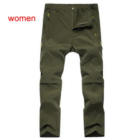 Нейлоновые съемные водонепроницаемые походные брюки для мужчин/женщин, быстросохнущие брюки для горных/походов/треккинга, уличные брюки, спортивные шорты AM009 - Цвет: women army green