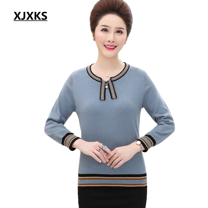 

XJXKS Sweater 2018 Latest Autumn And Winter Elegant Solid Plus Size Loose Classic Cashmere Sweater Women Pullover