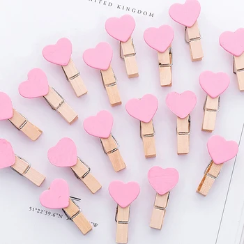 

10pcs/lot Pink Heart Shaped Wooden Clips Kawaii Stationary DIY Paper Photo Postcard Message Card Clip Decorative Office Supplies