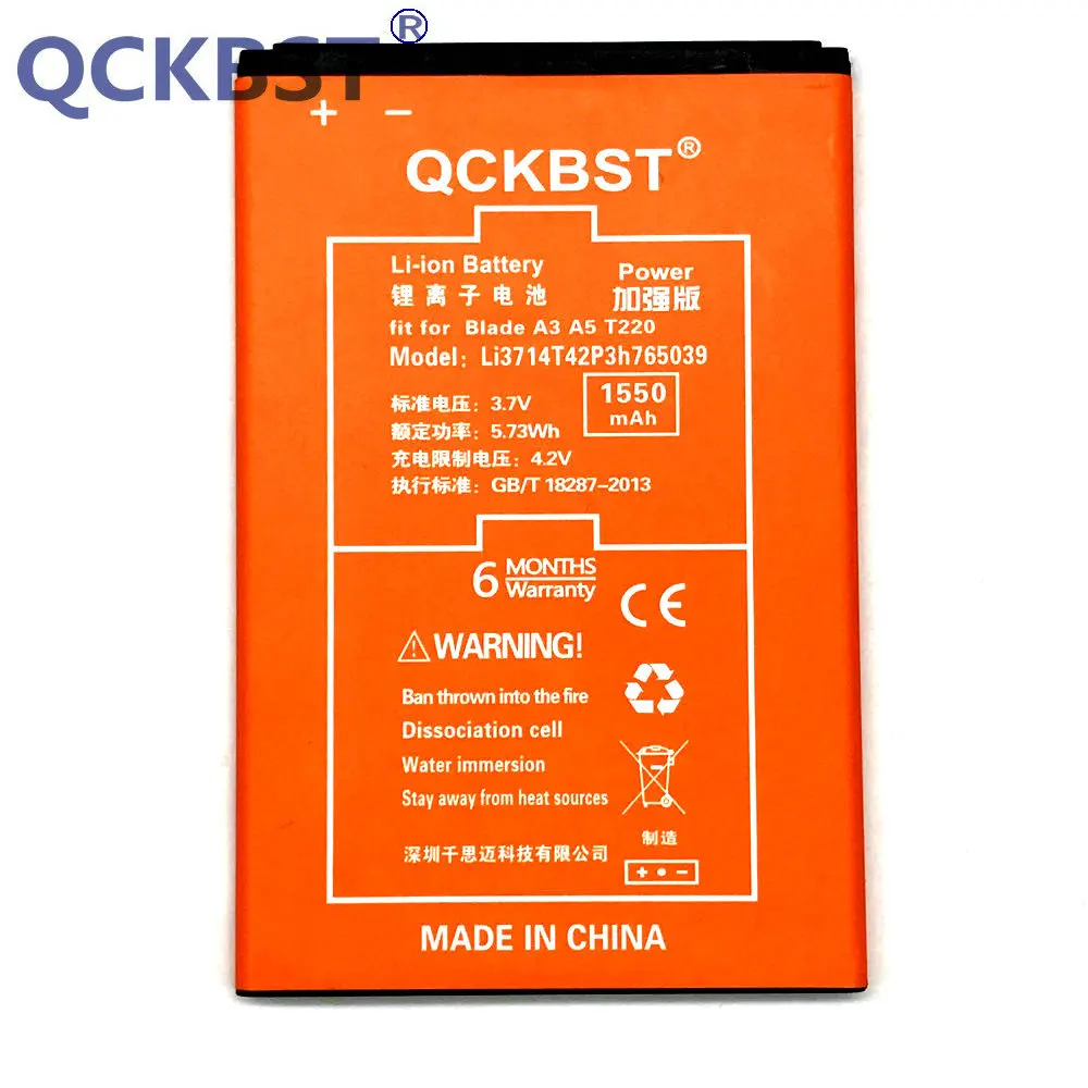 Аккумулятор QCKBST LI3714T42P3H765039 1550 мАч для телефона ZTE Blade A3 A5 AF5 T220 AF3 T221 литий ионные