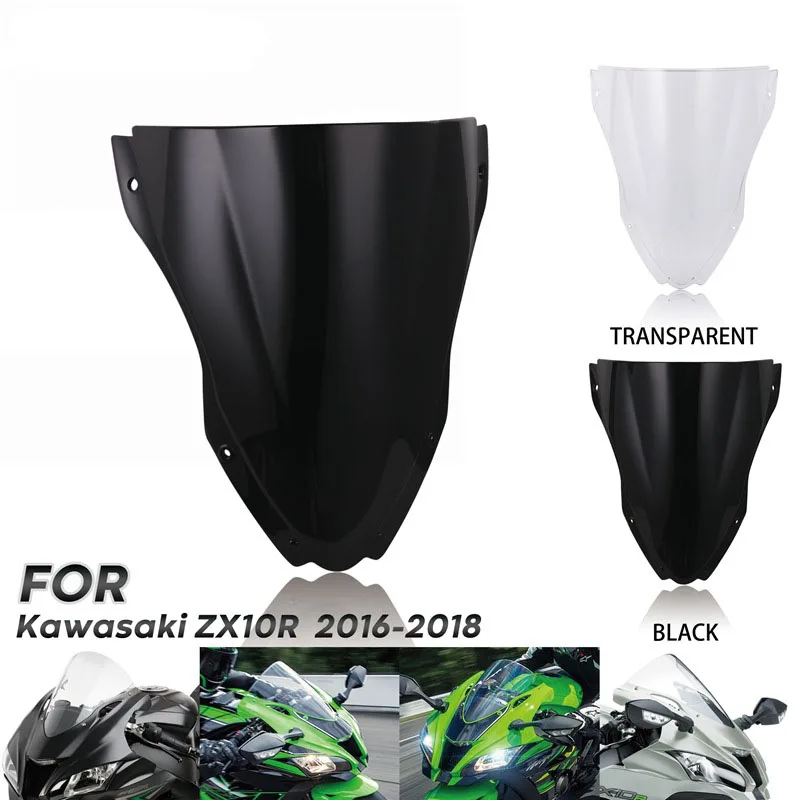 

ZX-10R ZX 10R Windshield WindScreen Double Bubble Wind Deflector for Kawasaki ZX10R 2016 2017 2018 Black Clear Wind screen