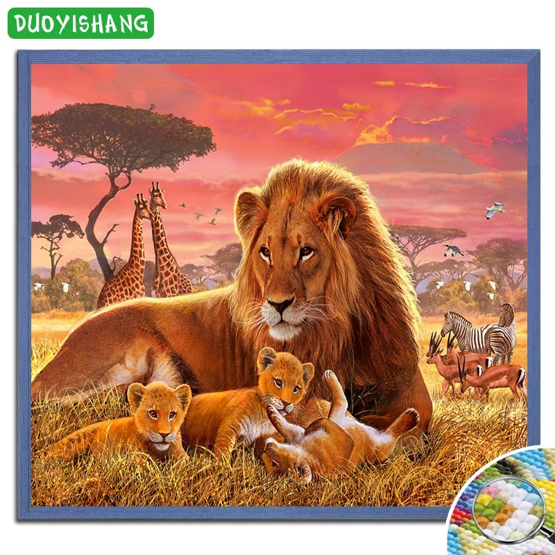 

DUOYISHANG Full Square Cute Baby Lion DIY Diamond Painting Embroidery Sale Animals Lion Picture by Rhinestones Mosaic Handwork