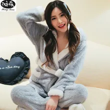 Женская плотная Пижама новые зимние теплые пижамные костюмы с длинными рукавами женские удобные милые пижамы с капюшоном