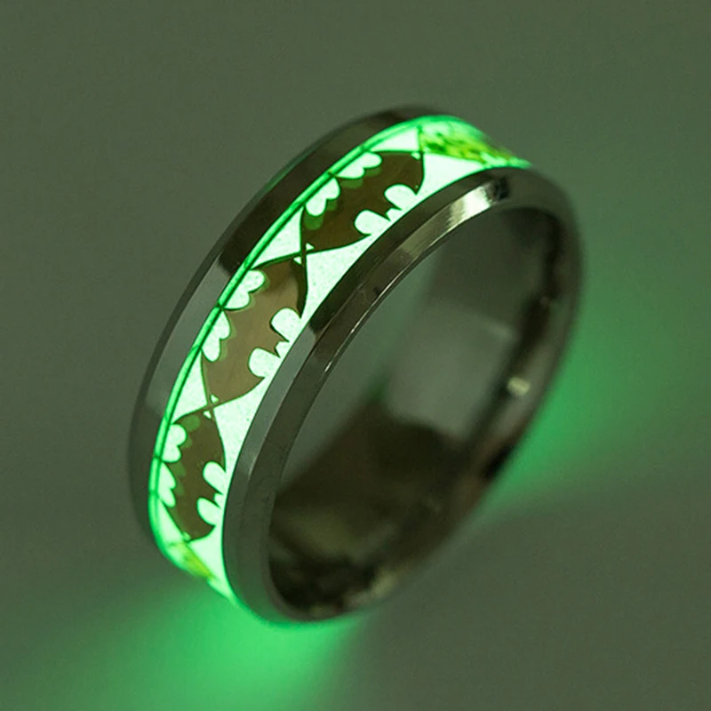 Fashion Stainless Steel Batman Pattern Ring New Design Luminous Band Ring Glow In The Dark for