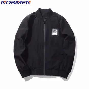 

NORMEN Mens Fashion Solid Bomber Jacket Rib Sleeve Thin Jacket For 2018 Spring Crew Neck Casual Streetwear Air Force Army Jacket