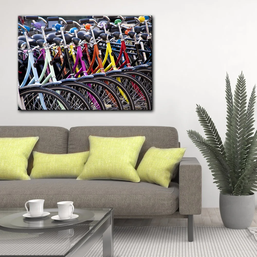 Modern colorful bicycle Vehicle wall picture artwork canvas painting art HD printed poster wood frame plaque home decor cheap