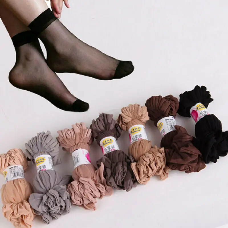 

10 Pairs Crystal Socks Women Elastic Ultra-thin Transparent Short Nylon Elastic Short Ankle Sheer Socks Thin Short Socks