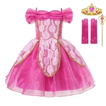 MUABABY; летнее платье принцессы для девочек; платье Спящей красавицы с открытыми плечами; бальное платье с цветочным рисунком; Детский карнавальный костюм Авроры на день рождения