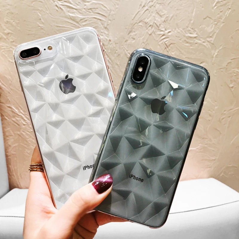 

FGHGF Luxury Clear Geometric Diamond Transparent Soft Cover For iPhone 6 6S 7 8 Rhombus Case For iPhone X Water Feeling Case