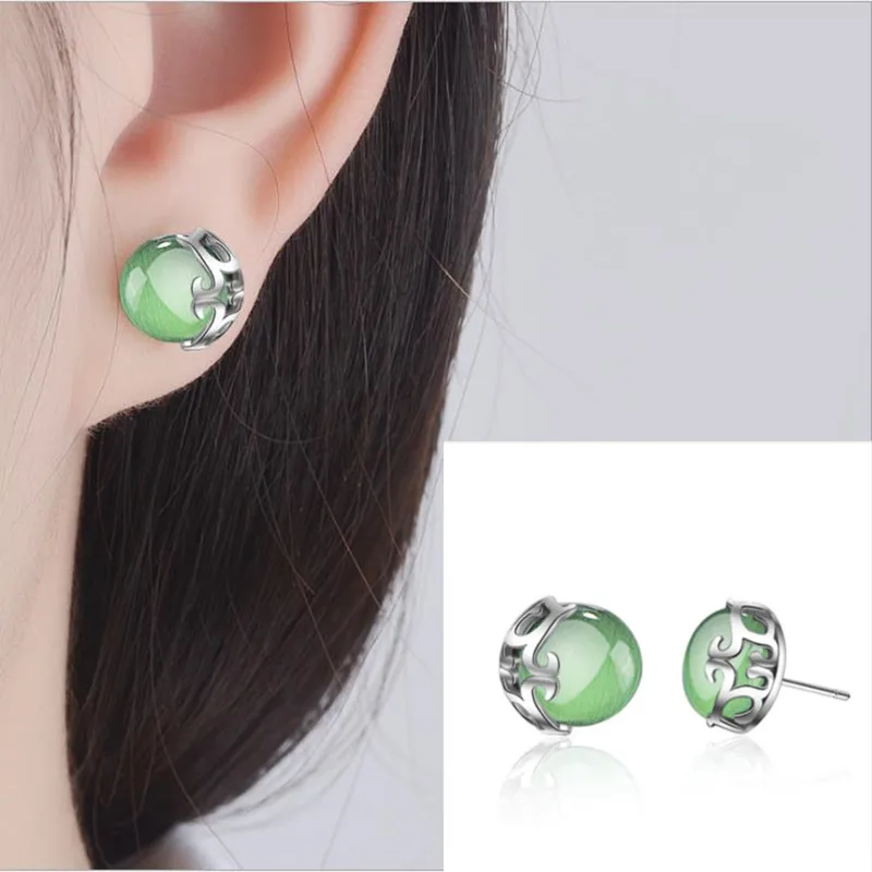 

TJP New Fashion 925 Sterling Silver Stud Earrings For Women Wedding Engagement Cat Eye Shaped Crystal Stones Earring Jewelry
