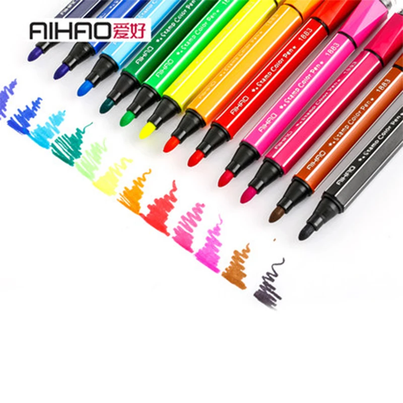 AIHAO 1881# моющиеся маркеры печать акварель Толстая головка чистящей щетки, 12/18/24 цвета уплотнение художественный маркер для Эсколар etui