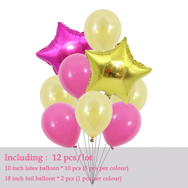 12 шт./лот, латексные воздушные шары, звезды, сердце, фольгированные воздушные шары, золотые, черные, розовые, Тиффани, вечерние шары, для детей, на день рождения, для свадебной вечеринки, украшения - Цвет: Hot pink   Gold
