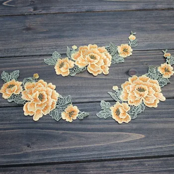 

Size18cm*7cm (10pcs/lot) DIY Sewing Floral Embroidered Lace Applique in Orange+Green for Garment Decoration Lace patch