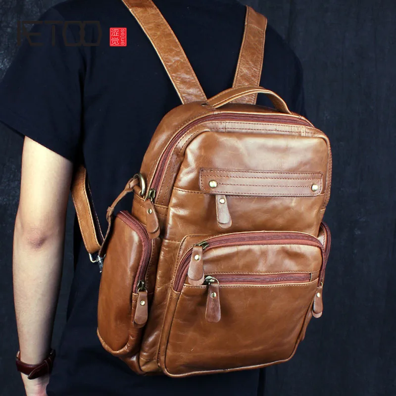 

AETOO Shoulder bag female backpack head layer leather casual simple bag handmade leather male bag