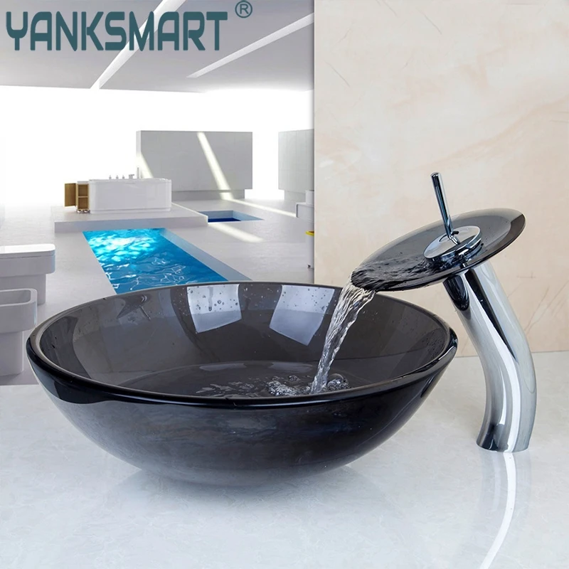 Us Round Bathroom Sink Faucet Vessel Tempered Glass