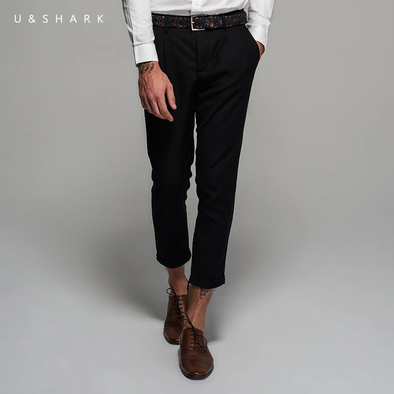 2016 U Shark Fashion Ankle Length Black Pants Men Slim Fit Workwear Brand Clothing Autumn New