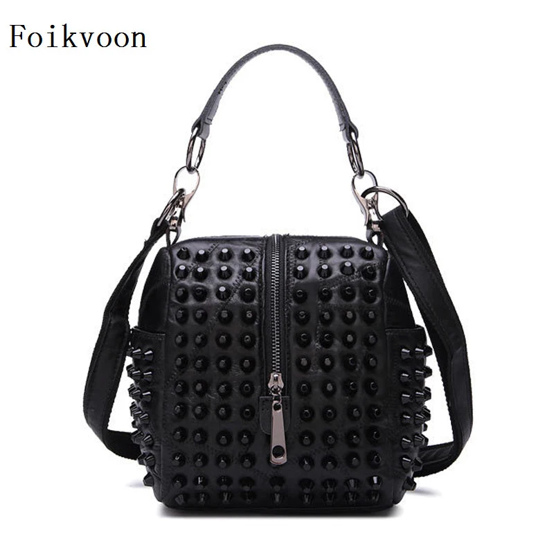 

Foikvoon Fashion Bags Women Split Leather Rivet Female Small Bags Fashion Solid Color Women Messenger Bags