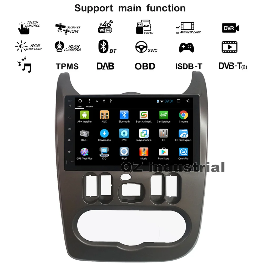Cheap QZ industrial Gray HD 9inch Android 8.1 T3 car dvd player For Renault Logan Sandero Duster with GPS 3G 4G WIFI Radio SWC RDS Map 1