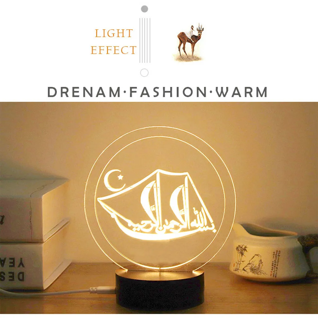 

Ship type Tesmi Style Muslim Ramadan 3D Night Light Table Desk Lamp Light USB Bedroom Child LED Lamp Household HotSale