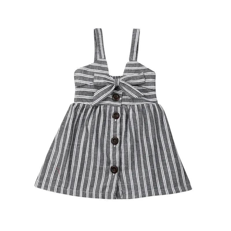

Kids Baby Girl Summer Sundress Sleeveless Striped Slip Dress Girl Bow High Waist Button Dress Cotton Clothes A-Line Dress 0-5Y