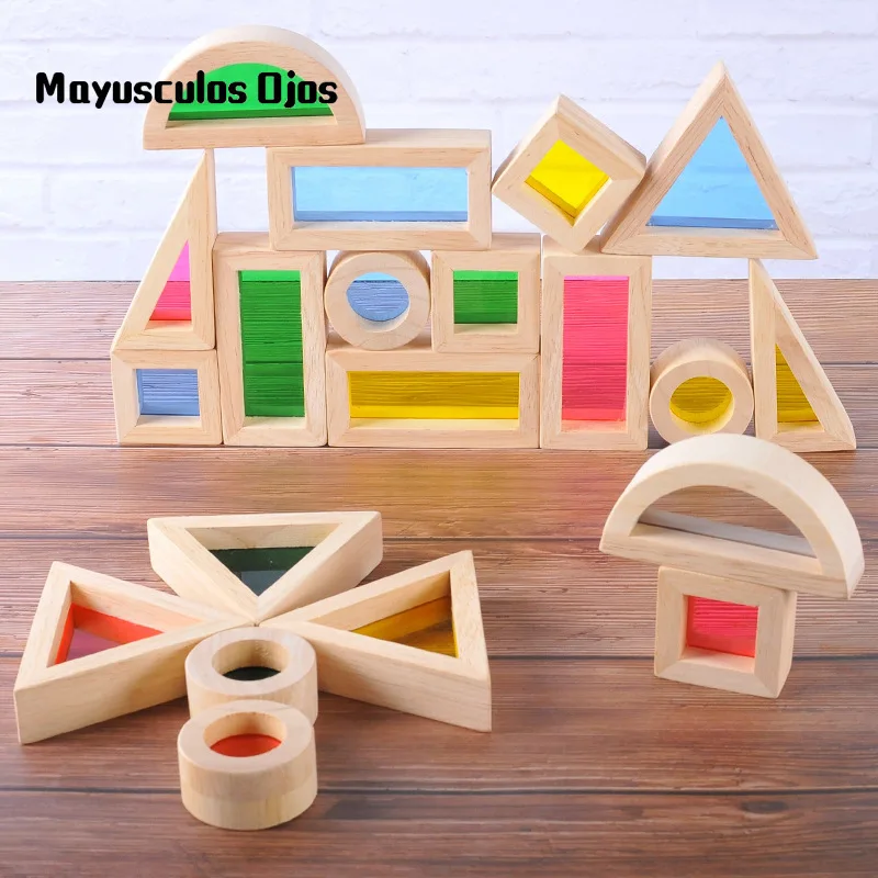 

ZH 1PC Children's Wooden Creative Spelling Rainbow Blocks Baby Pile Tower Kindergarten Early Learning Educational Toys