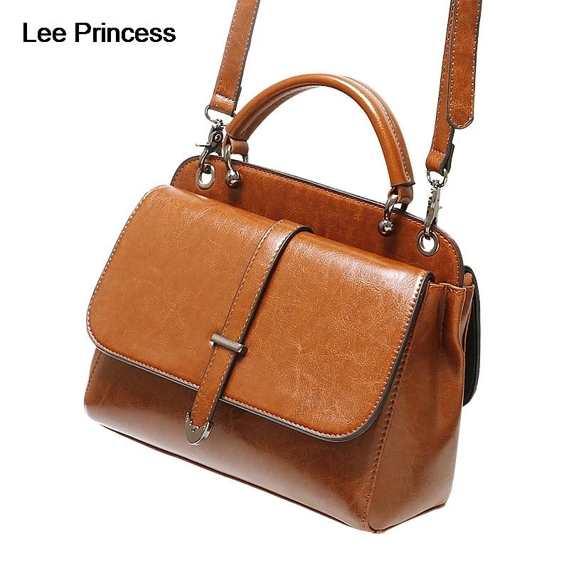

LEE Princess Split Leather Women Shoulder Bags Designer Luxury Handbags Ladies Vintage Magnet Buckle Purse Female Messenger Bag