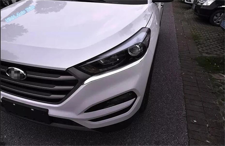 

Lapetus Car Styling Front Head Lights Lamp Eyelid Eyebrow Strip Cover Trim Fit For Hyundai Tucson 2016 2017 2018 ABS