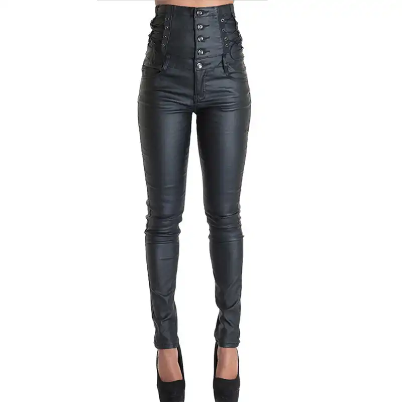 Pantalones Elasticos De Piel Sintetica Para Mujer Pantalones