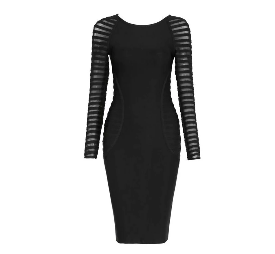 2017 new Autumn fashion women bandage dress with lace long sleeve knitted O Neck sexy club