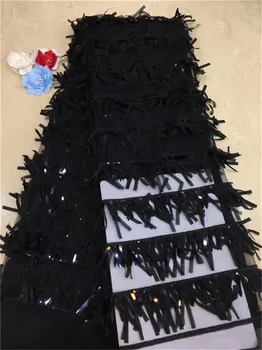 

2019 High Quality nigera Lace Fabrics/French Net Embroidery BLACK Sequins Tulle 3d Lace Fabric For Nigerian Wedding Dress(FJ194