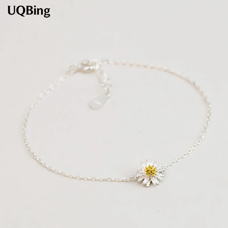 925 Браслеты стерлингового серебра Дейзи цветок браслет, украшение, подарок для девочек Srebrna bransoletka напульсник-плата