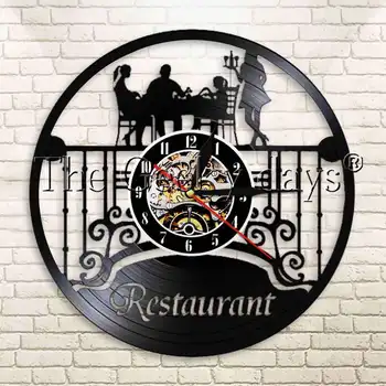 

1Piece Family Dinner Time Vinyl Record Wall Clock Restaurant Waitress Handmade Wall Watch Decor A Creative Timepiece Clock