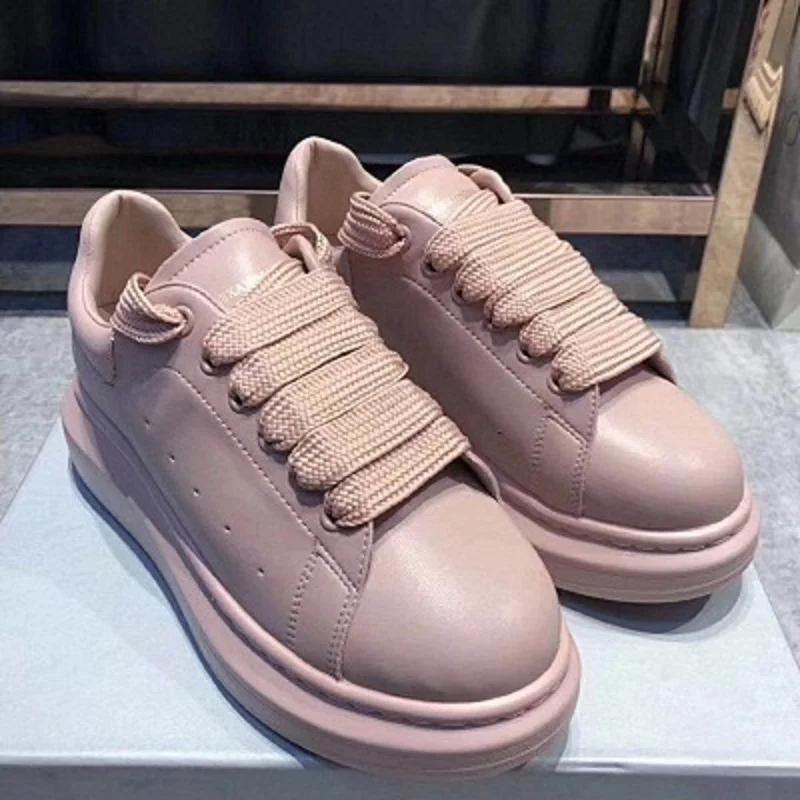 

McQueen pink thick bottom increased shoes casual Korean version of women's shoes muffin sports flat shoes