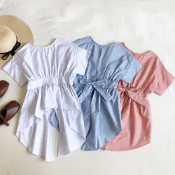 Для женщин летние Flare рукавом и o-образным вырезом повязки рубашка на лямках Винтаж пикантные короткие эластичные тонкие Высокая Талия