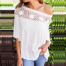Summer Women Tops Cold Shoulder Blouses Skew Collar Shirts Loose Shirt Lace Patchwork Tops Sexy Hollow Out Blouse WS490X pink hollow design cold shoulder long sleeves blouses