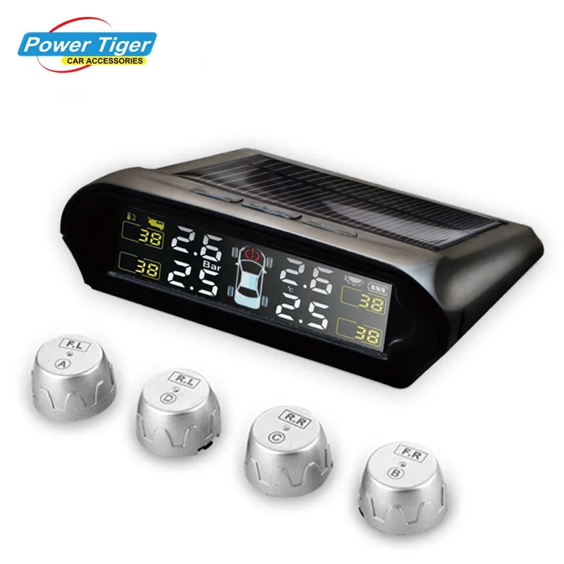 

New Car Tpms Solar Power Digital Wireless Lcd Display Tire Pressure Monitor System with 4 External Sensors Protect Your Safety