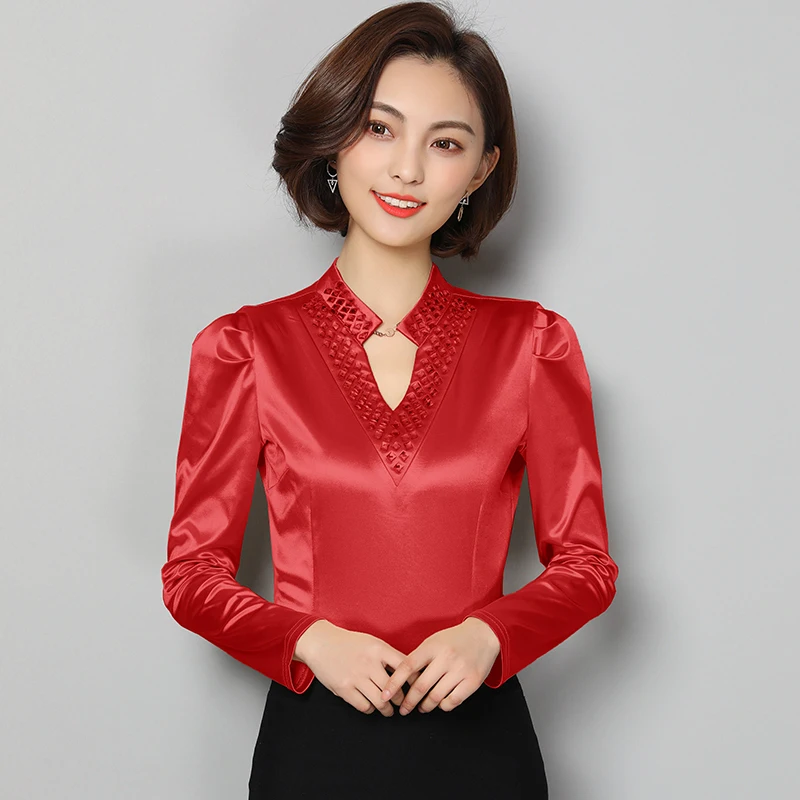 Женская блузка с длинным рукавом V образным вырезом|blusas fashion|blusas plusshirt plus size |