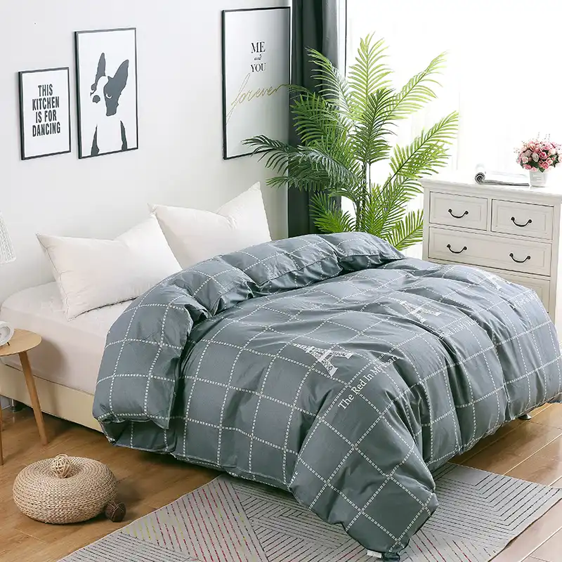 Gray White Plaid Duvet Cover Simple Style Comfortable Soft Quilt