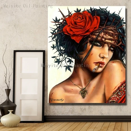 Smoking Gothic Girl Fashion Gotic Type Oil Painting Hand Painted Cheap Modern Paintings Canvas Wall Art Smoking Gothic Girl Fashion Gotic Type Oil Painting Hand Painted Cheap Modern Paintings Canvas Wall Art