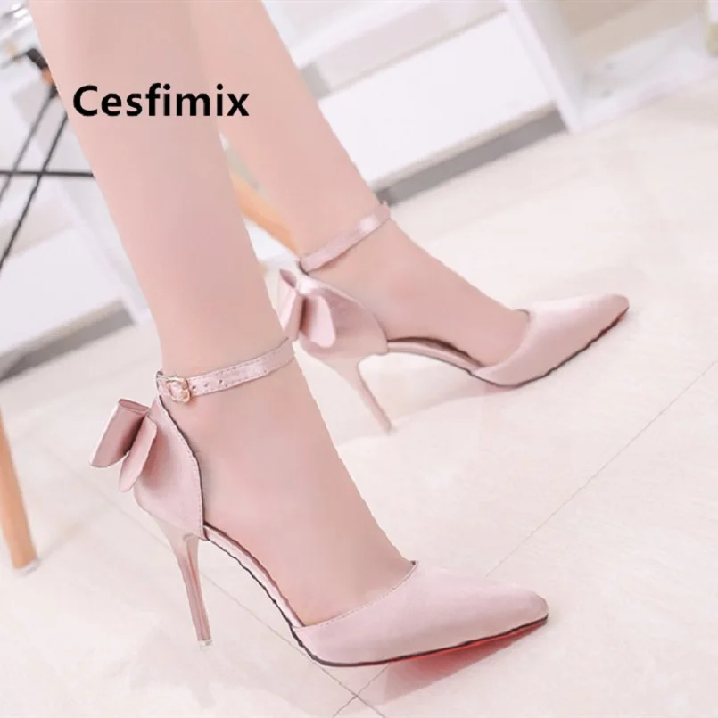 Cresfimix women fashion high quality pu leather bow tie high heel shoes lady classic comfortable summer party pumps cute shoes afbeelding