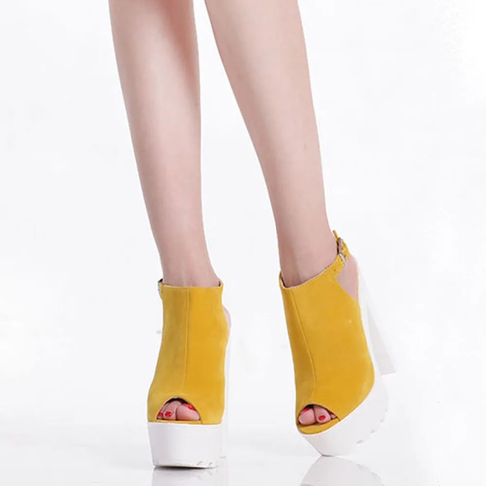 2018 Fashion Summer Womens Shoes Blue Black Almond Red Yellow Suede Chunky Heel Heels Peep Toe Sandals Casual High Quality6
