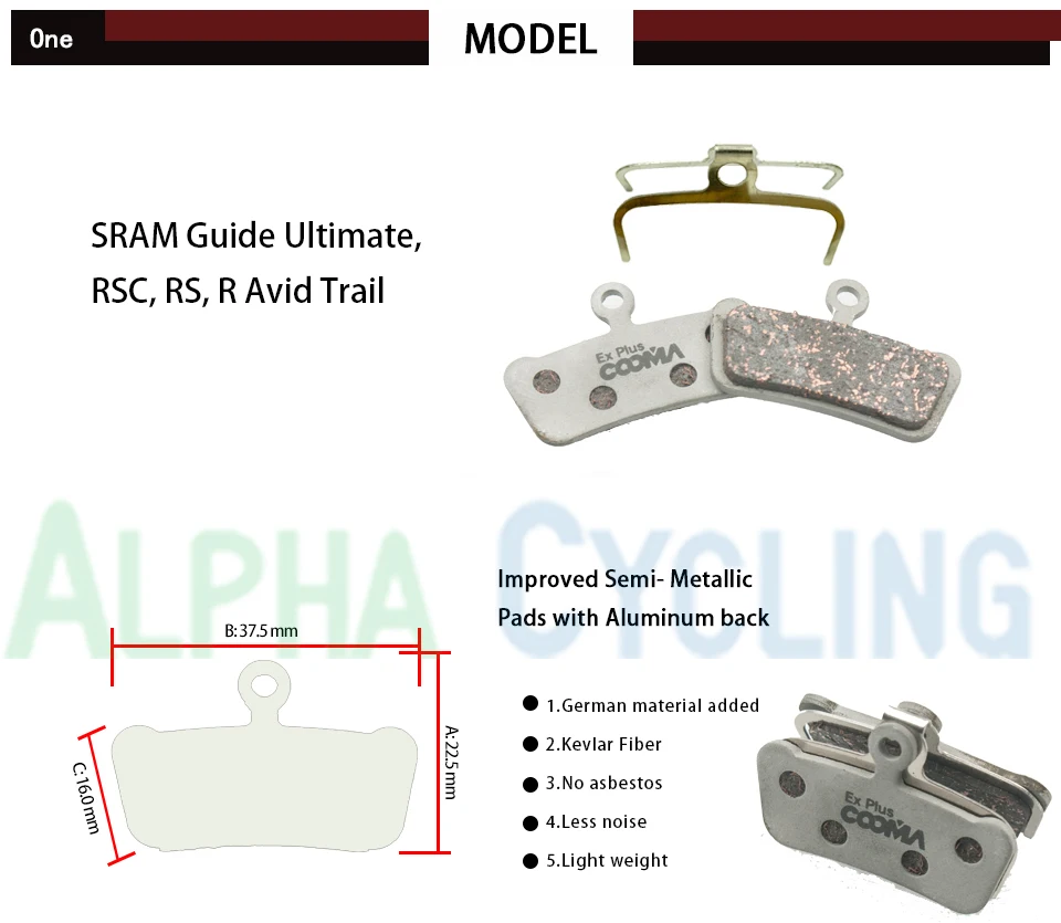 Велосипедные дисковые Тормозные колодки для SRAM Guide Ultimate, RSC, RS, R, Avid X0 Trail Elixir Trail Disc Brake, 4 пары, Alu-Alloy Ex Plus