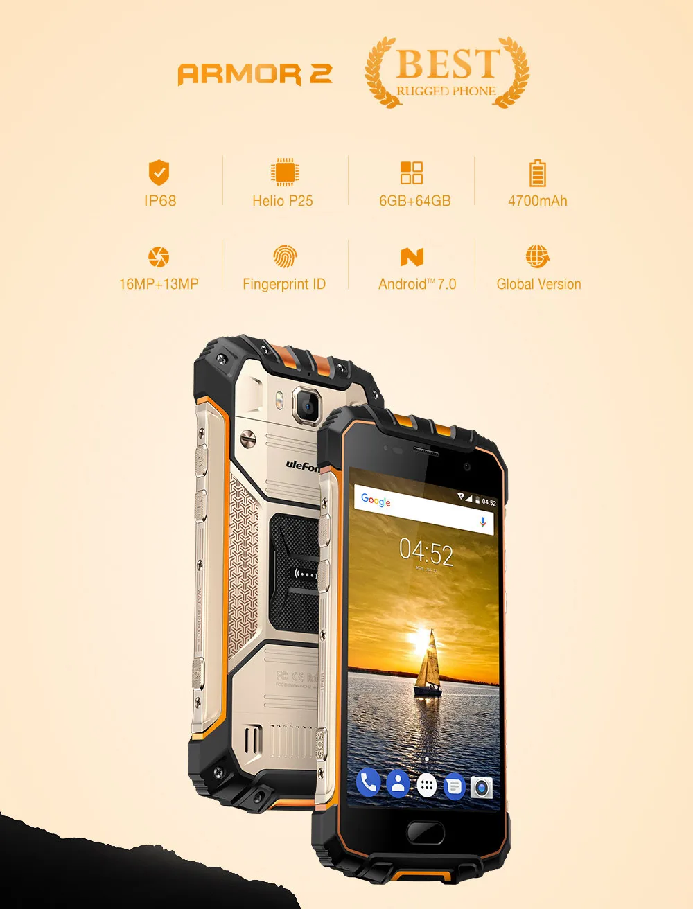 Ulefone Armor 2 4G смартфон 5,0 дюймов 6 ГБ ОЗУ 64 Гб ПЗУ Android 7,0 Восьмиядерный 2,6 ГГц IP68 Водонепроницаемый NFC 16MP мобильный телефон